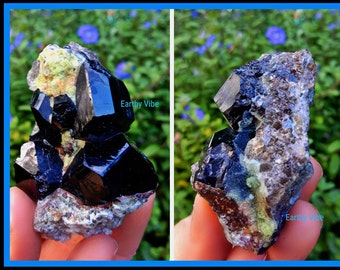 RARE Fluorescent Hyalite Opal In Black Tourmaline w/Smokey Quartz Crystal. RAW, Ethically Sourced.