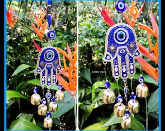 Bell Wind Chime Turkish "Eye Of Protection" Hasma Hand Of Fatima Decoration, Hanging