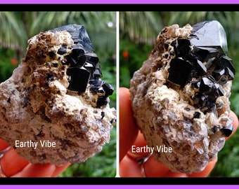 Black Tourmaline w/Smokey Quartz In Orthoclase Gemstone Crystal! Raw & Natural. Ethically Sourced!