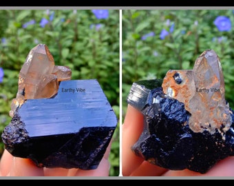 Black Tourmaline w/Smokey Quartz Growth Gemstone Crystal! Raw Natural Untreated, Ethically Sourced.