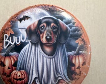 Dachshund Halloween pin button