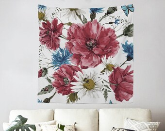 Colorful Decals Vinyl Print Blooming Art Eco Friendly #9 Poppy And Powder Flowers Vinyl Set Greenery Vinyl Decal