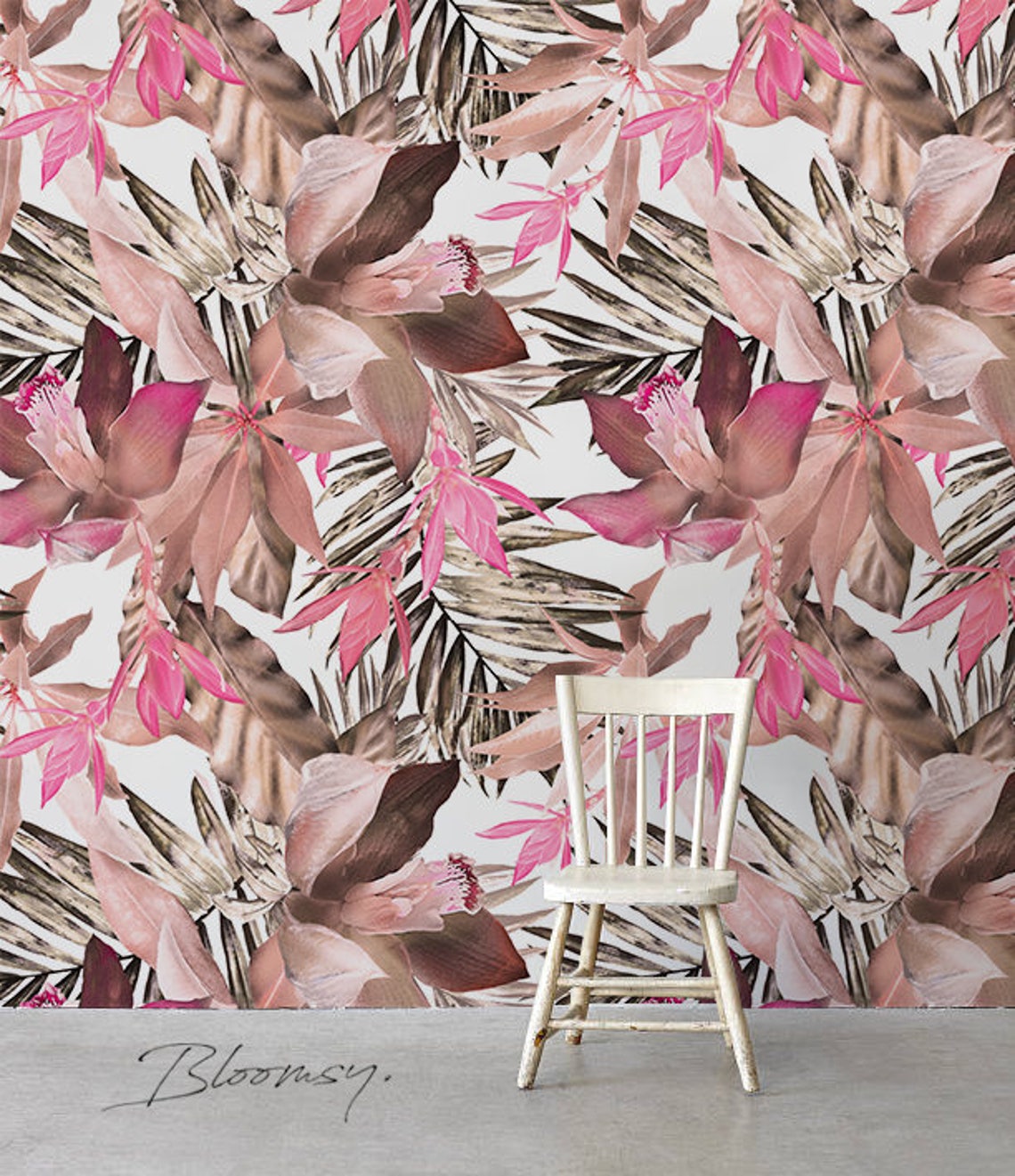 Removable Wallpaper Tropical Pink Wallpaper Wall Covering Etsy