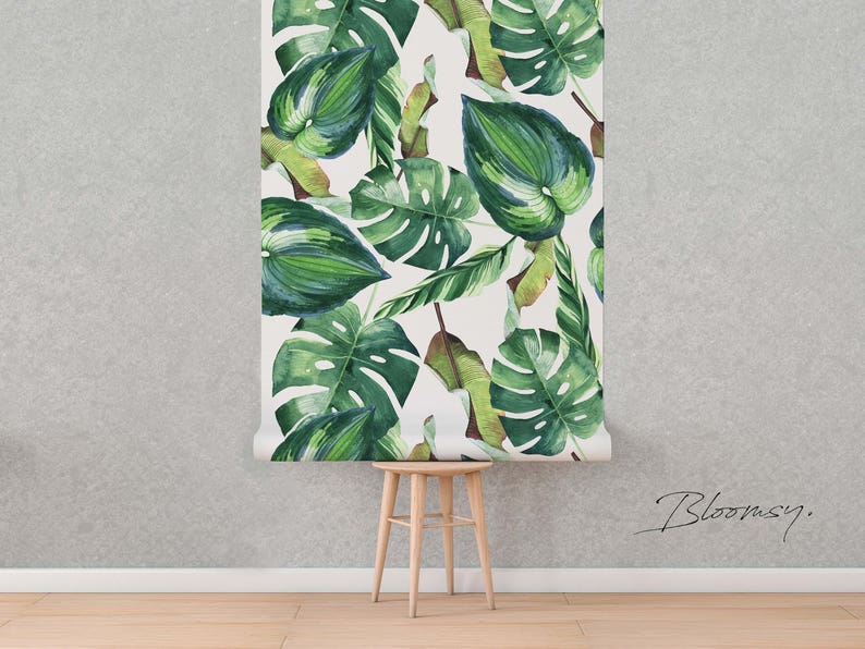 Removable Wallpaper Palm Leaves Wallpaper Temporary Etsy