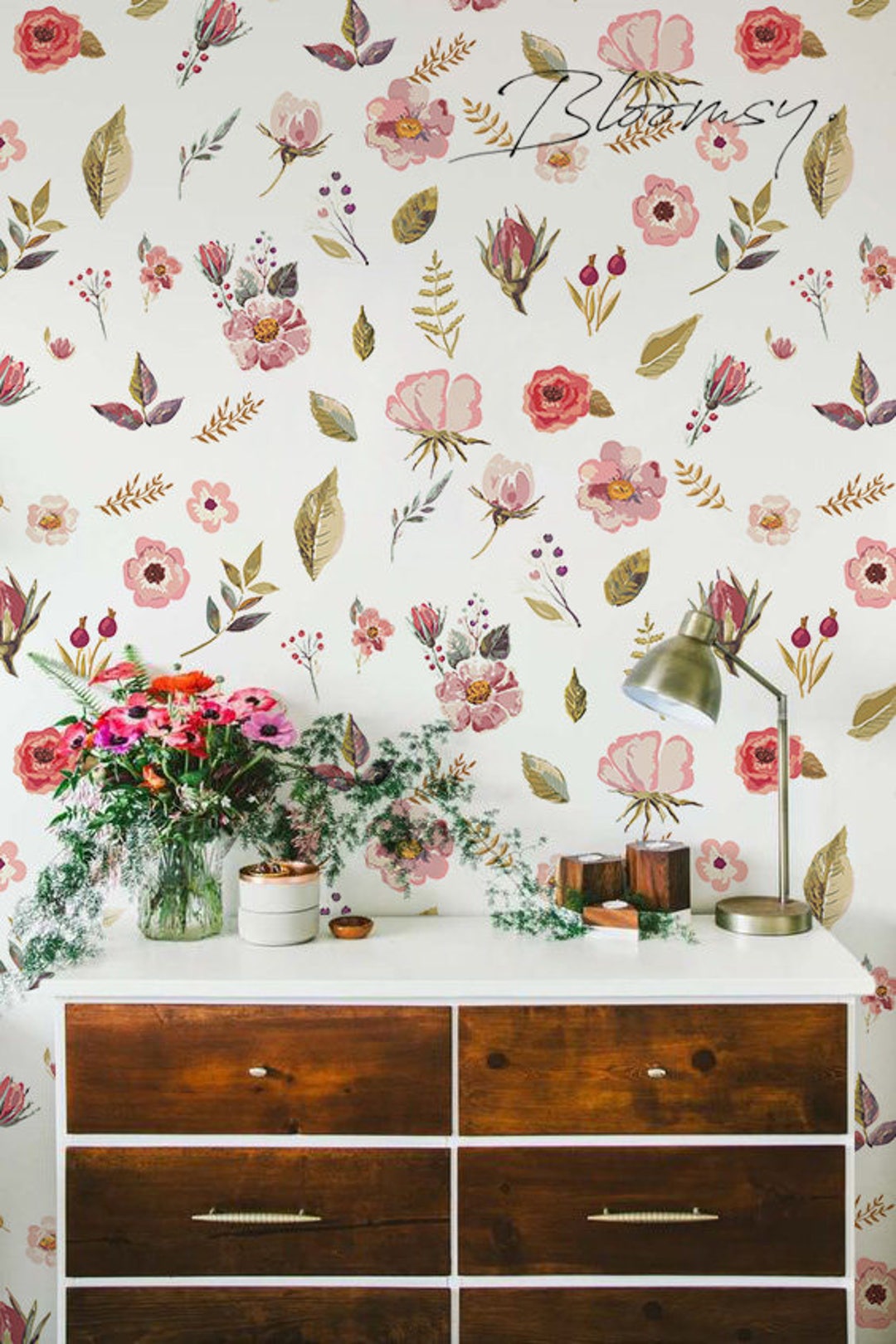 Removable Wallpaper Field Flowers Wallpaper Floral Etsy