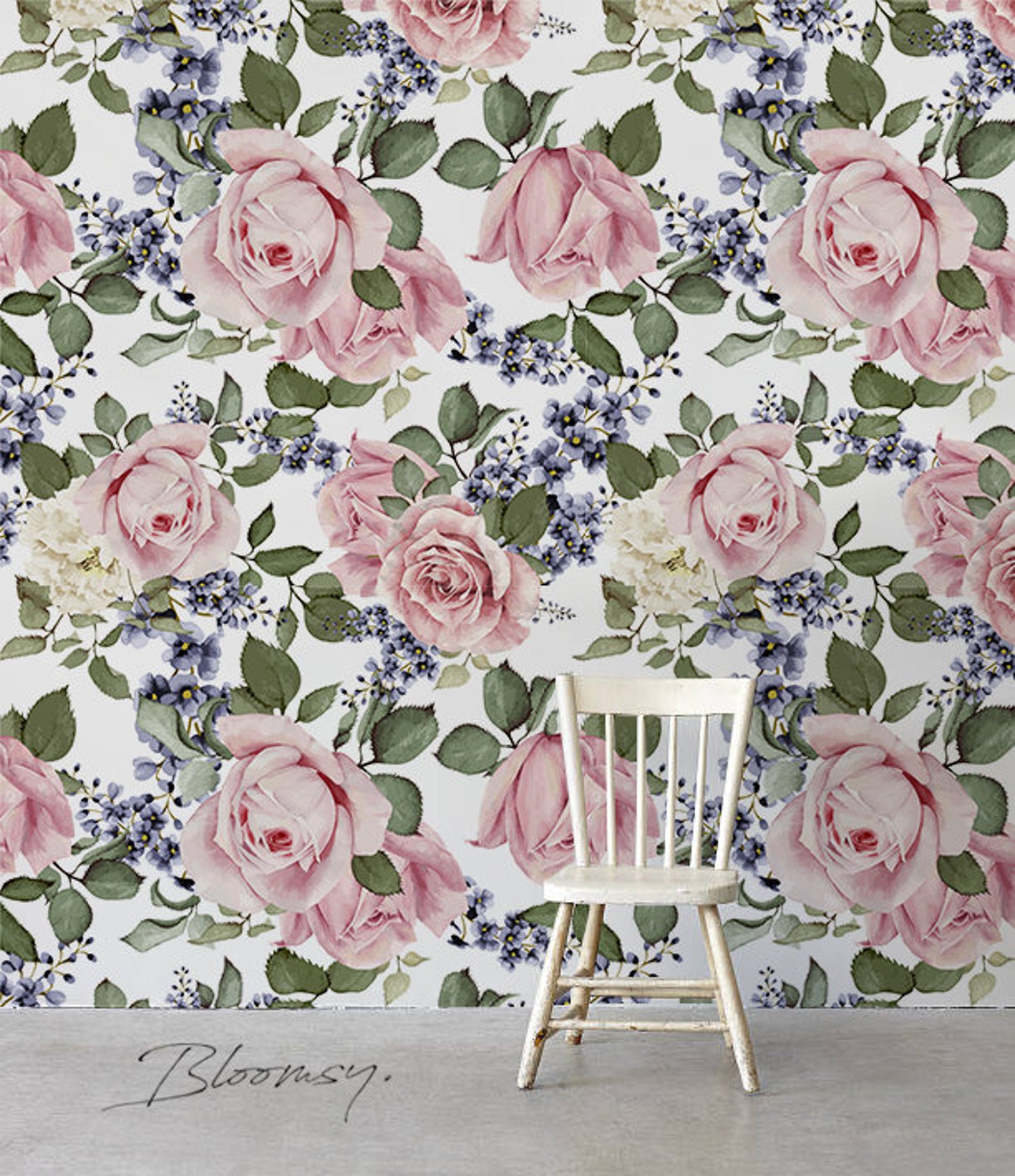 Removable wallpaper Pink Roses Wallpaper Floral Wallpaper | Etsy
