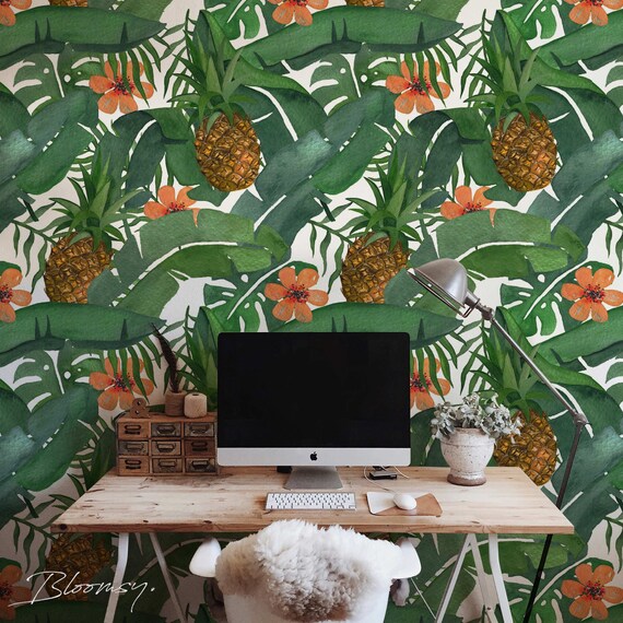 Removable Wallpaper Tropical Pineapple Wallpaper Exotic Etsy