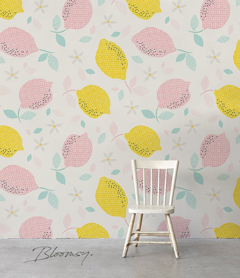 Removable Wallpaper Lemon With Flowers Wallpaper Exotic Etsy Australia