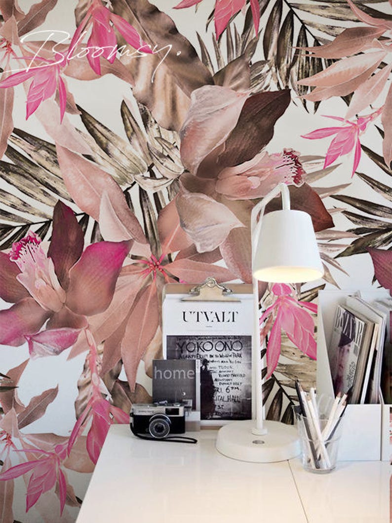 Removable Wallpaper Tropical Pink Wallpaper Wall Covering Etsy