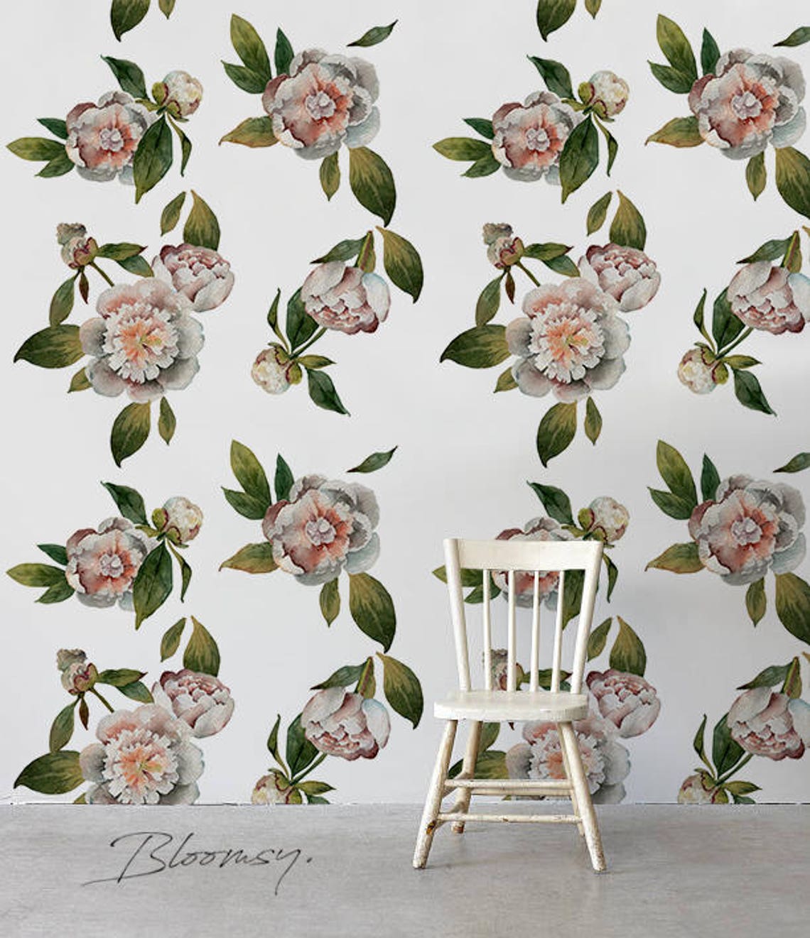 Removable Wallpaper Romantic Peony Temporary Wallpaper Etsy