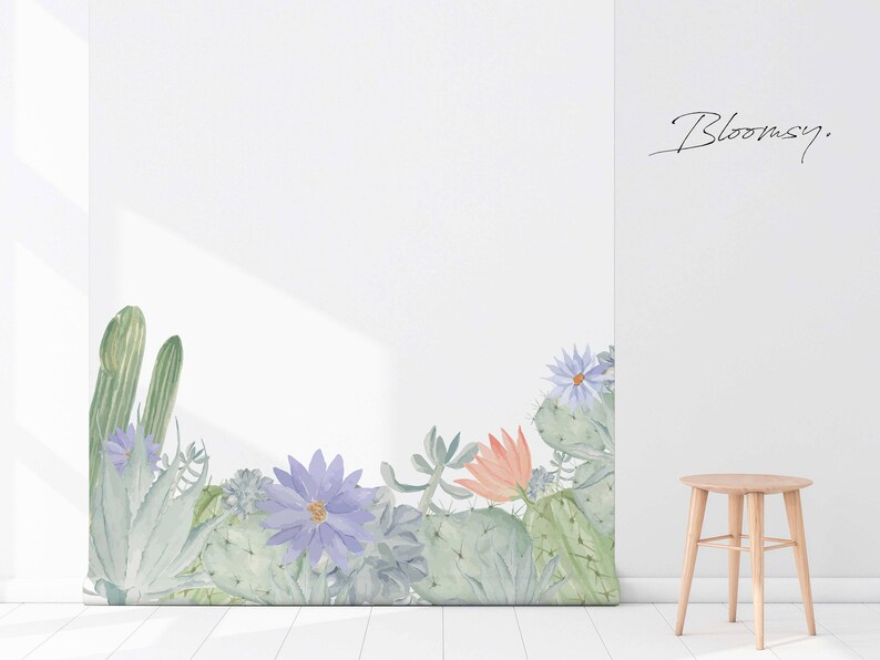 Removable Wallpaper Cacti Mural Wallpaper Roll Peel and Etsy