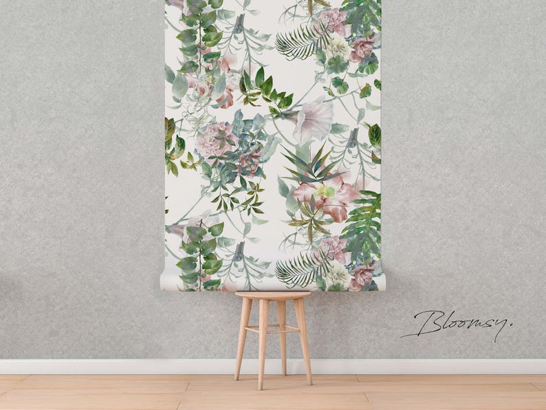 Removable Wallpaper Pastel Flowers Wallpaper Floral Etsy
