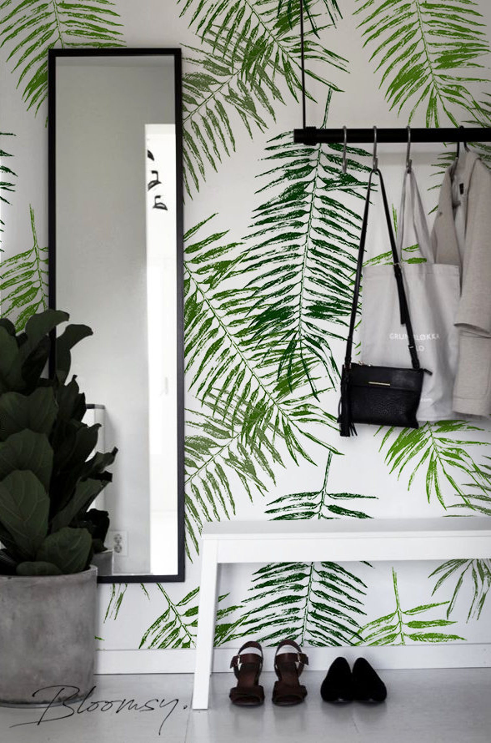 Removable Wallpaper Palm Leafs Wallpaper Temporary Etsy