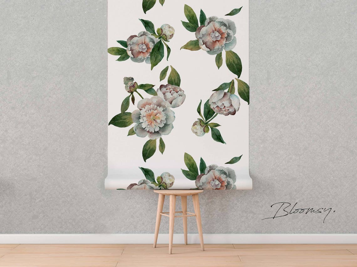 Removable Wallpaper Romantic Peony Temporary Wallpaper Etsy