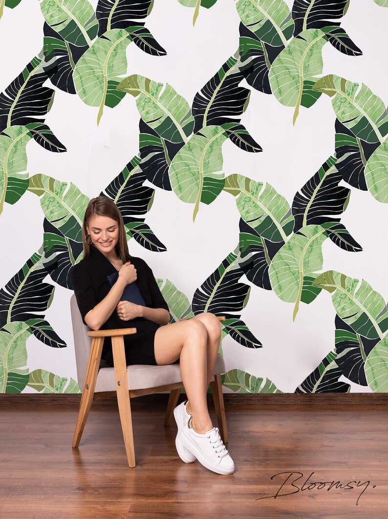 Removable wallpaper Palm Leaves Wallpaper Self adhesive Etsy