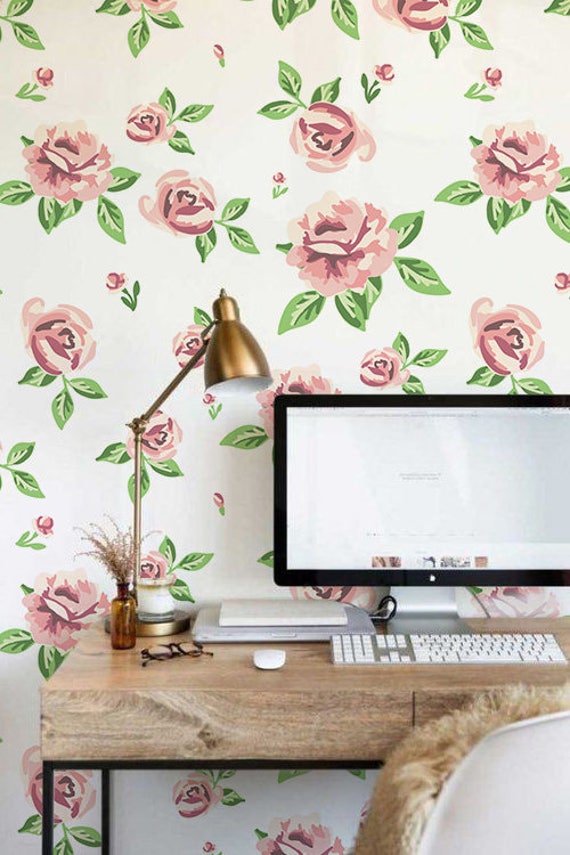 Removable Wallpaper Light Flowers Temporary Wallpaper Etsy