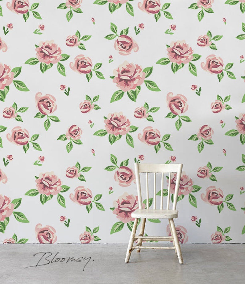 Removable Wallpaper Light Flowers Temporary Wallpaper Etsy