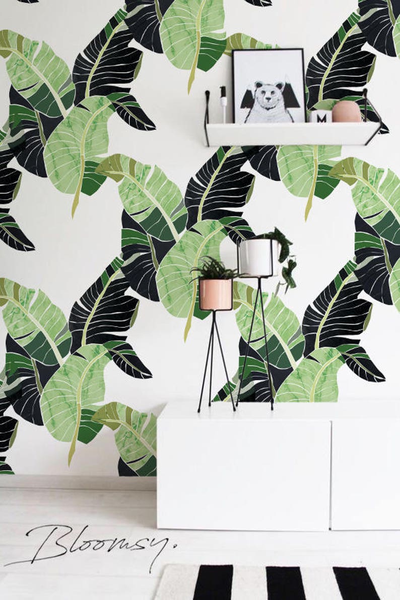 Removable Wallpaper Palm Leaves Wallpaper Self Adhesive Etsy