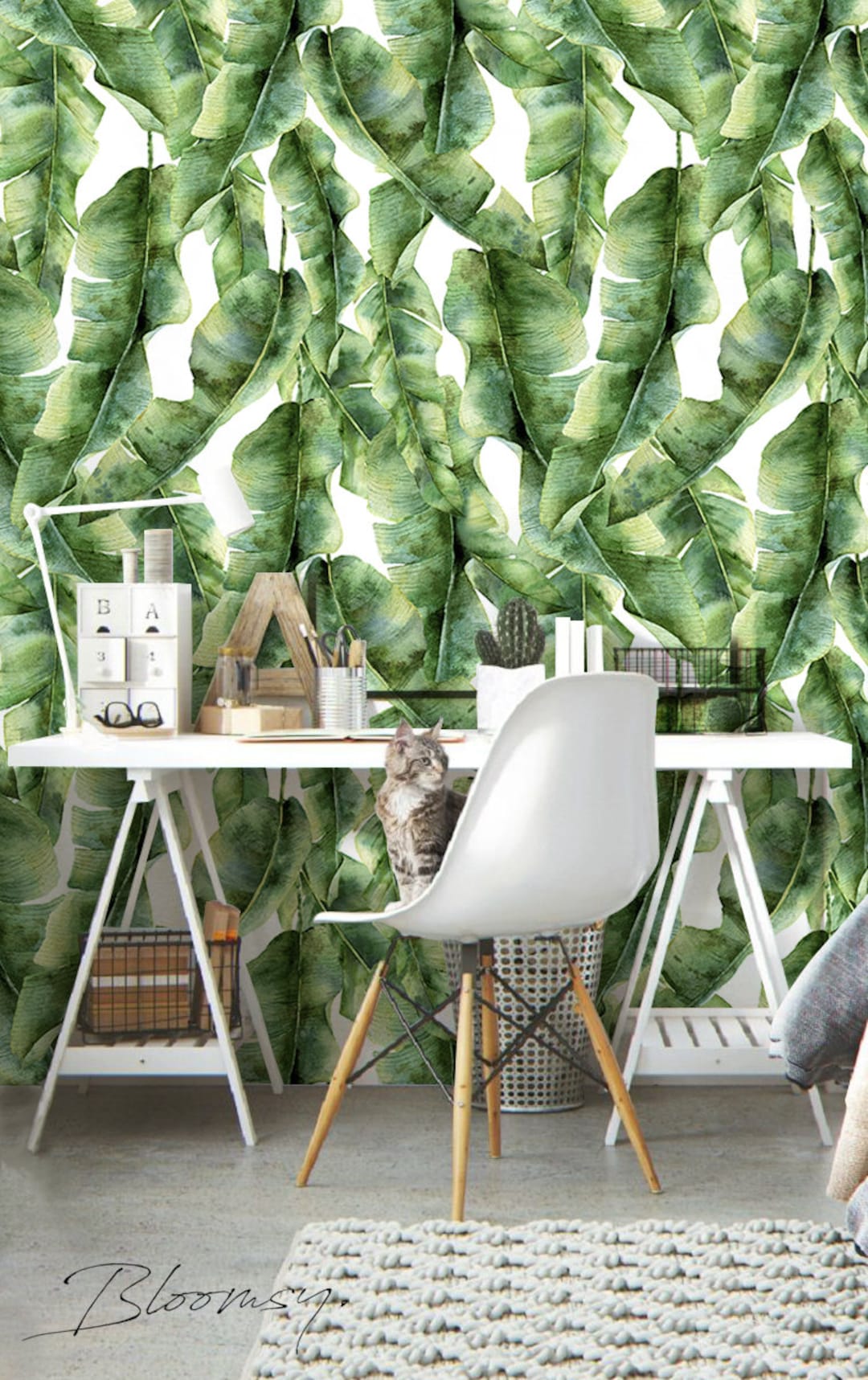 Removable Wallpaper Palm Leaves Wallpaper Self Adhesive Etsy