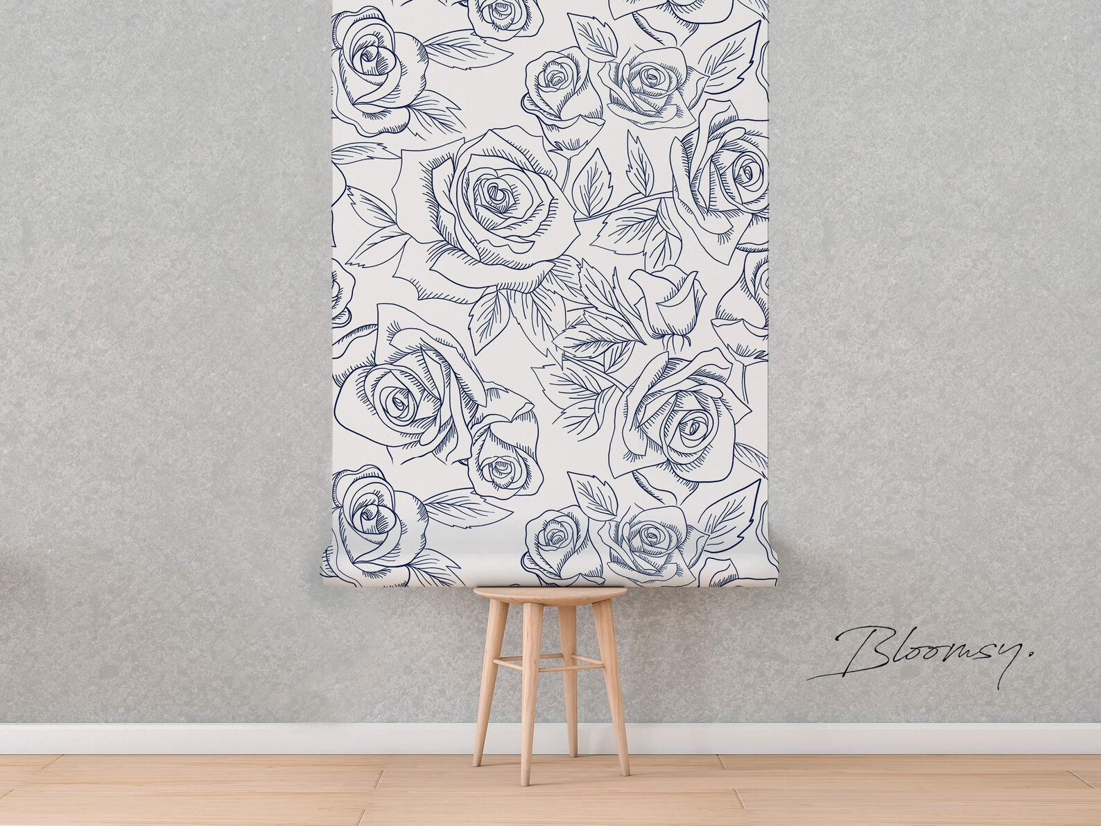 Removable Wallpaper Blue Roses Wallpaper Floral Wallpaper Etsy