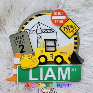 Personalized Construction Truck Cake Topper, Birthday Party Decor
