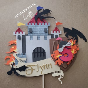 Dragons cake topper and dragons and knights birthday party theme banner, dragons birthday banner, knights birthday banner, dragon banner