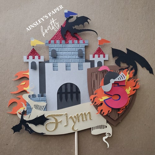 Décoration de gâteau de dragons et bannière de thème de fête d'anniversaire de dragons et de chevaliers, bannière d'anniversaire de dragons, bannière d'anniversaire de chevaliers, bannière de dragon