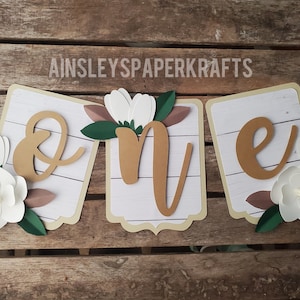 Magnolia shiplap,farmhouse, Theme Paper flower birthday party highchair banner