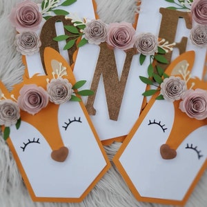 Fox banner,Woodland animals birthday, fox birthday banner, fox floral banner, fox theme party highchair banner