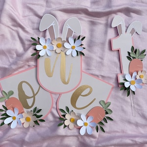 Bunny high chair banner, some bunny is one, bunny cake topper,floral bunny party,bunny birthday party,bunny 1st birthday,bunny theme