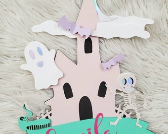 Pink girl Halloween, pastel Halloween cake topper first Halloween theme birthday party