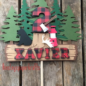 Lumberjack cake topper, flannel cake topper, first birthday theme party cake topper smash cake session