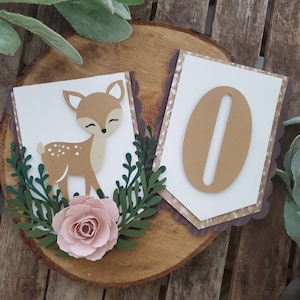 Little deer birthday highchair banner,deer theme party baby shower banner, welcome sweet girl banner, deer highchair banner