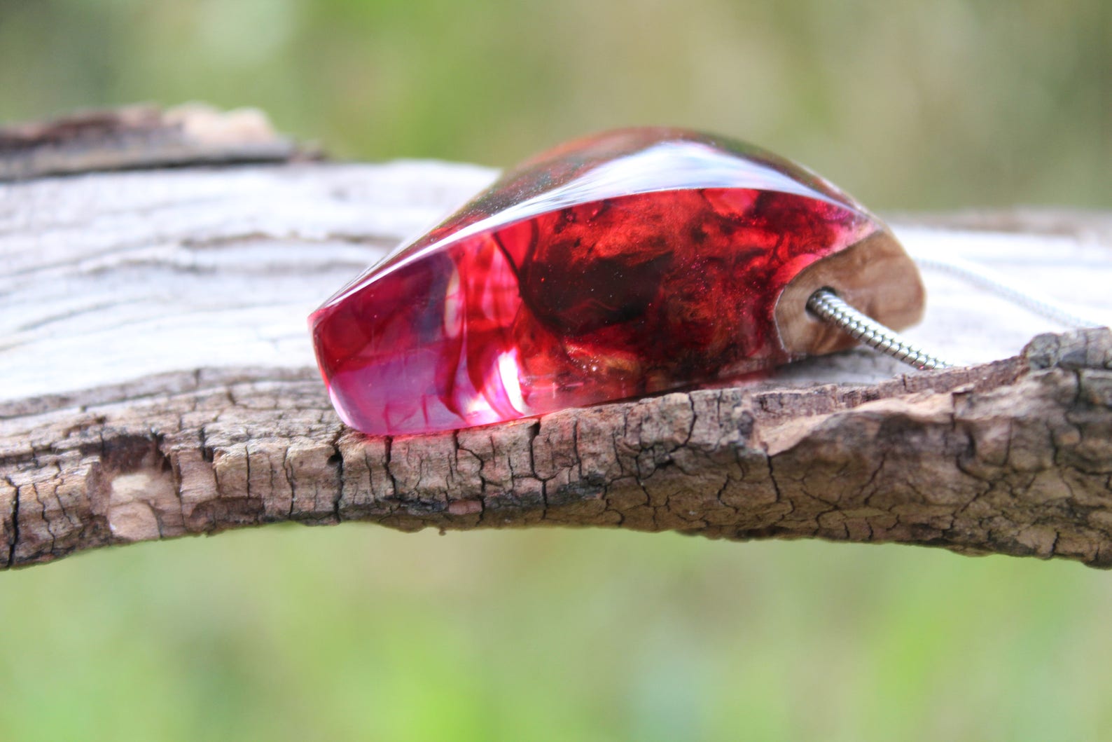 Red Resin Necklace Wood Resin Pendant Gift Necklace Wooden Etsy
