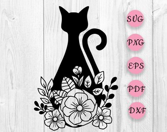 Download Cat With Flowers Svg Etsy