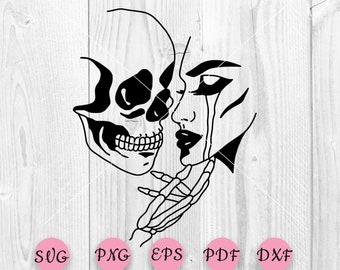 Skeleton kiss svg, Skeleton Kissing svg, Skull Kissing, Skeleton Silhouette