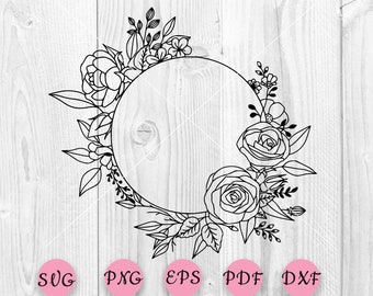 Floral Frame SVG, Flower Monogram frame, Floral Frame cut File, Circle Flower Frame, Floral Border, Wedding Sign,  Circle Monogram