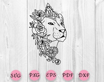 Lioness svg,lion clipart,lion flower svg,lion face svg, Lioness Queen, lioness head svg, Flower lioness svg