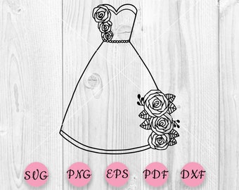 Wedding dress floral svg, Bridal dress svg, Bride dress svg, Dress with flowers svg, Dress svg,Bride SVG, Bride dress cut file