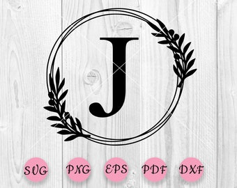 Frame Letter J Frame svg, Wreath SVG, Leafy Wreath SVG, Monogram Frame SVG, Floral Frame, Laurel Wreath Clipart