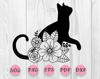 Download Cat With Flowers Svg Etsy
