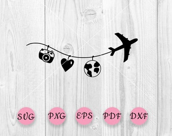 Airplane Heart Svg, Love Airplane, suitcase svg, Heart Plane Svg, Heart worls svg, Heart plane svg, World trip svg, Plane trip svg