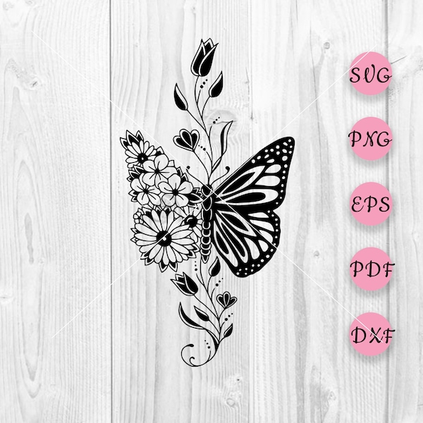 Butterfly Svg, Floral butterfly svg, Butterfly flower svg, Butterfly svg file, Floral butterfly svg, Cutting file Cricut Silhouette