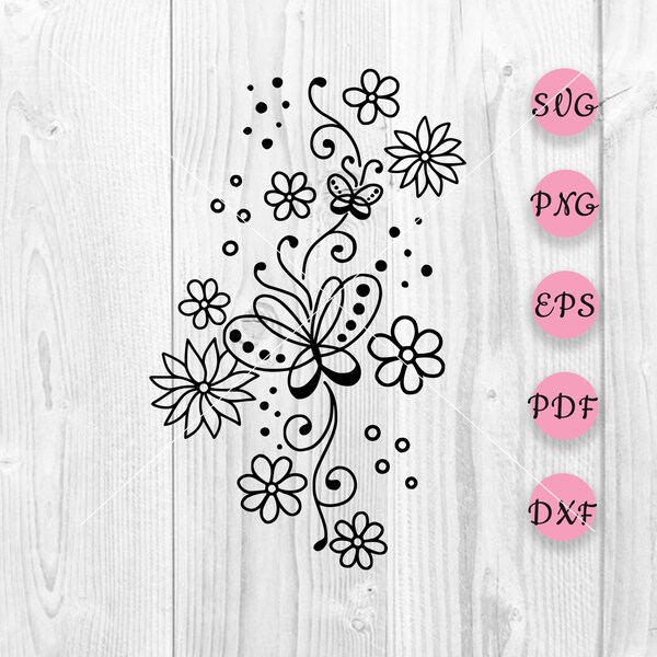 Butterfly Svg, Floral butterfly svg, Butterfly flower svg, Butterfly svg file, Floral butterfly svg, Cutting file Cricut Silhouette