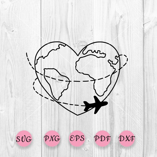 Airplane Heart Svg, Love Airplane Vector, Heart Plane SvgHeart worls svg, Heart plane svg, Heart svg, World trip svg, Plane trip svg