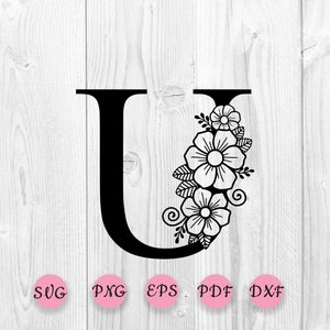 Floral letter U garden flag monogram liberty fashioned flowers flower Font  machine embroidery designs monogram U only 4, 5, 6 and 8 in