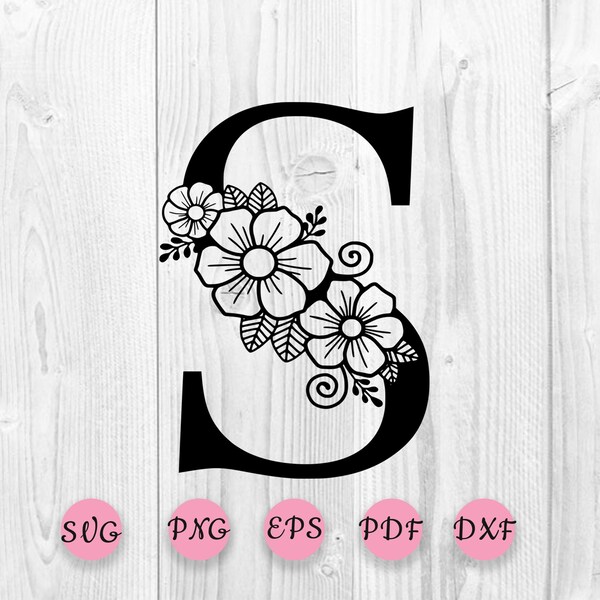 Flower Alphabet svg, Botanical Letter S SVG, One Letter S svg, Floral alphabet svg, Alphabet cut file, Floral letter S svg