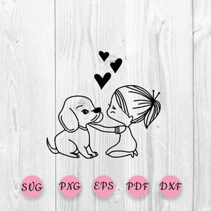 Girl with a puppy Svg, Cute puppy Svg, Puppy Svg, Girl kissing a little dog Bundle, Dog svg