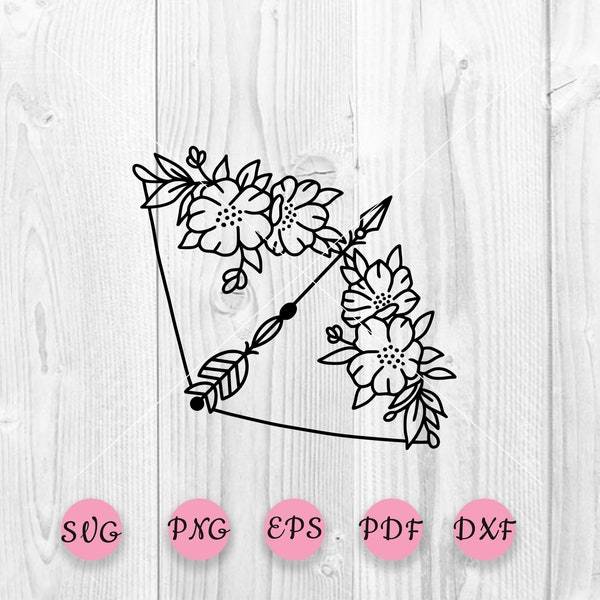 Bow and arrow svg, Floral Bow and arrow svg. Bow with flowers, Arrow with flowers