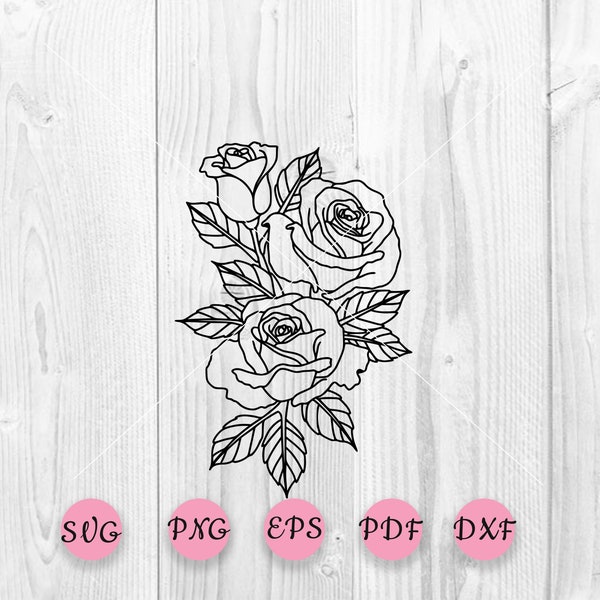 Flowers SVG Bouquet, Roses Flower SVG, Flower SVG, Floral Clipart, Silhouette Cut Files, Cricut Cut Files, Digital Print